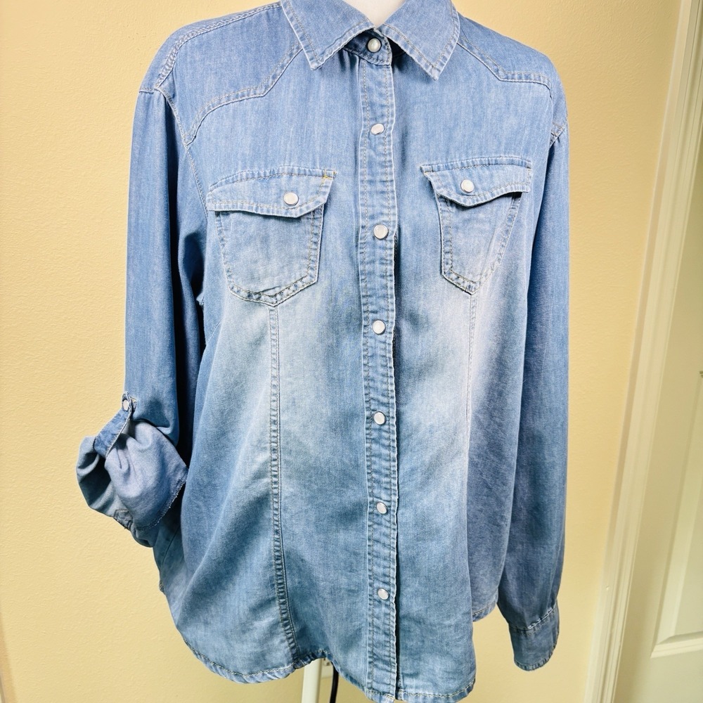 New Look Women's Western Cotton Prl Snap Roll Tab  Cotton Sleeve Shirt Country